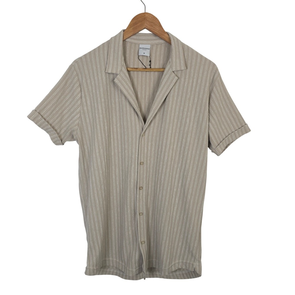 Marrakech Premium Beige Striped Short Sleeve Button Up Shirt Size M